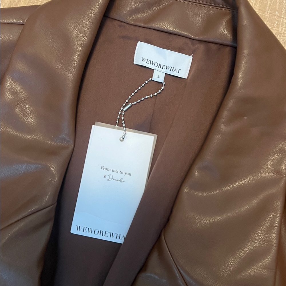 WeWoreWhat Chocolate Brown Faux Leather Blazer size large - Picture 6 of 8